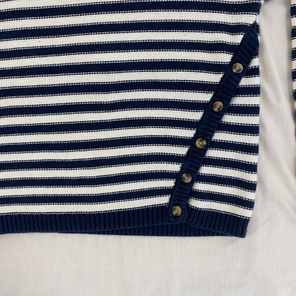 Garnet Hill Striped Sweater w/Button Decoration Size Small Nautical Navy White - Picture 7 of 12
